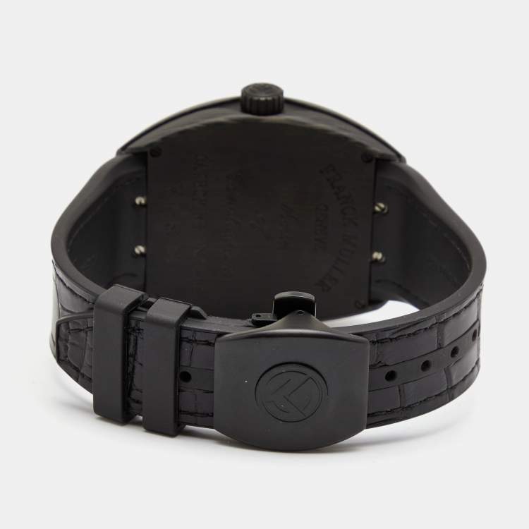 Pre Owned Franck Muller Black Carbon Rubber Vanguard V 45 SC DT Men's Wristwatch 44 mm  