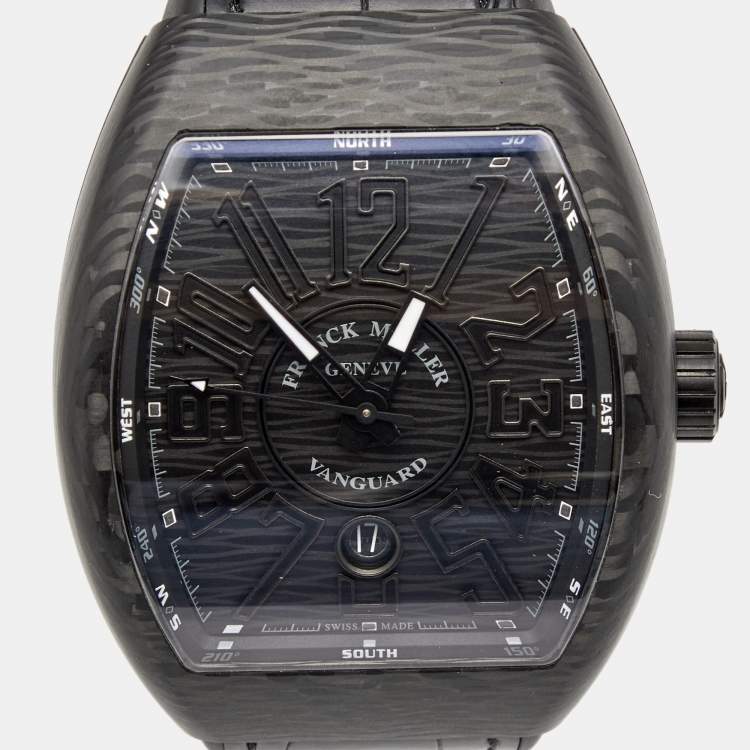 Pre Owned Franck Muller Black Carbon Rubber Vanguard V 45 SC DT Men's Wristwatch 44 mm  