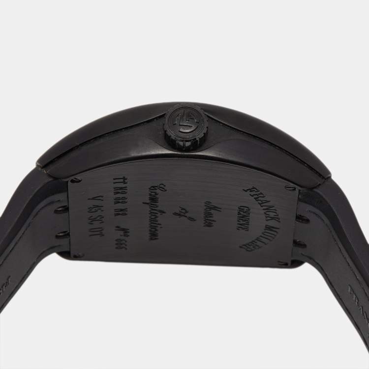 Pre Owned Franck Muller Black Titanium Alligator Leather Rubber Vanguard V45 SC DT TT NR BR NR Men's Wristwatch 44 mm