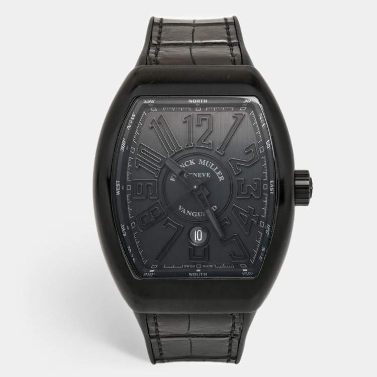 Pre Owned Franck Muller Black Titanium Alligator Leather Rubber Vanguard V45 SC DT TT NR BR NR Men's Wristwatch 44 mm