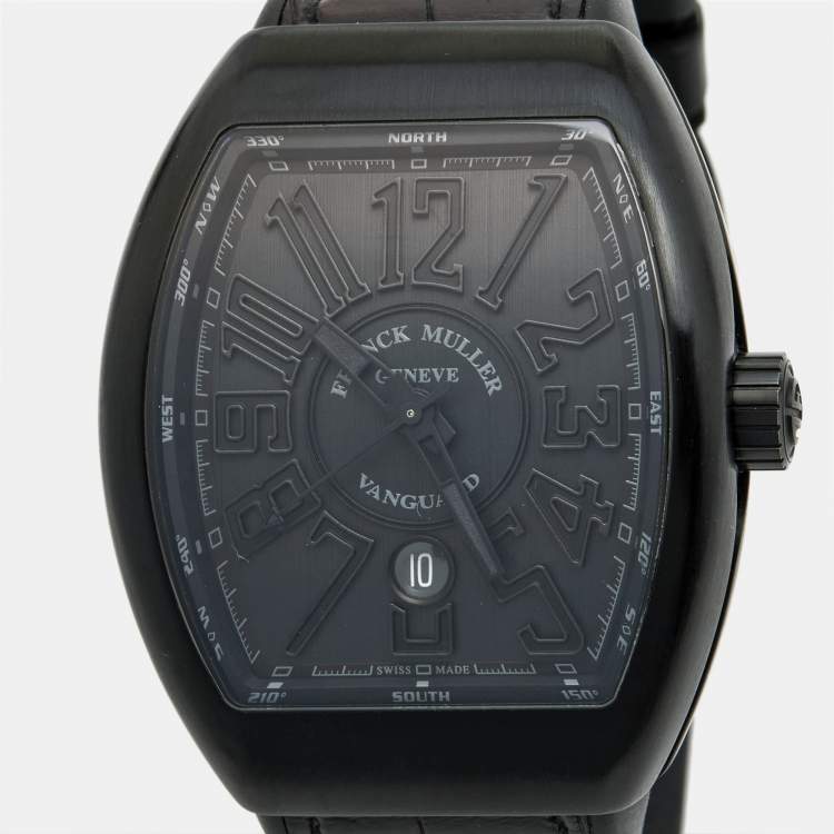 Pre Owned Franck Muller Black Titanium Alligator Leather Rubber Vanguard V45 SC DT TT NR BR NR Men's Wristwatch 44 mm