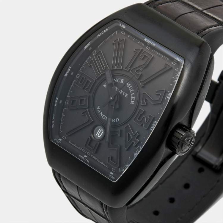 Pre Owned Franck Muller Black Titanium Alligator Leather Rubber Vanguard V45 SC DT TT NR BR NR Men's Wristwatch 44 mm