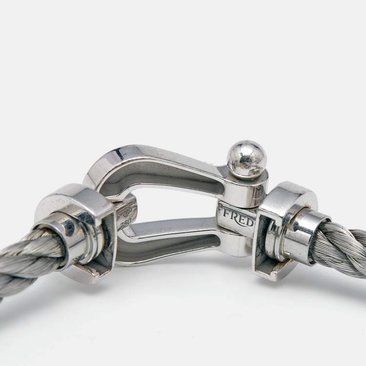 Pre Owned Fred Force 10 18k White Gold Steel Cord Bracelet 18