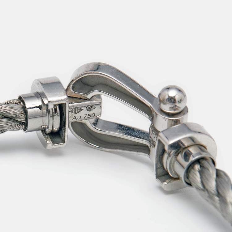 Pre Owned Fred Force 10 18k White Gold Steel Cord Bracelet 18