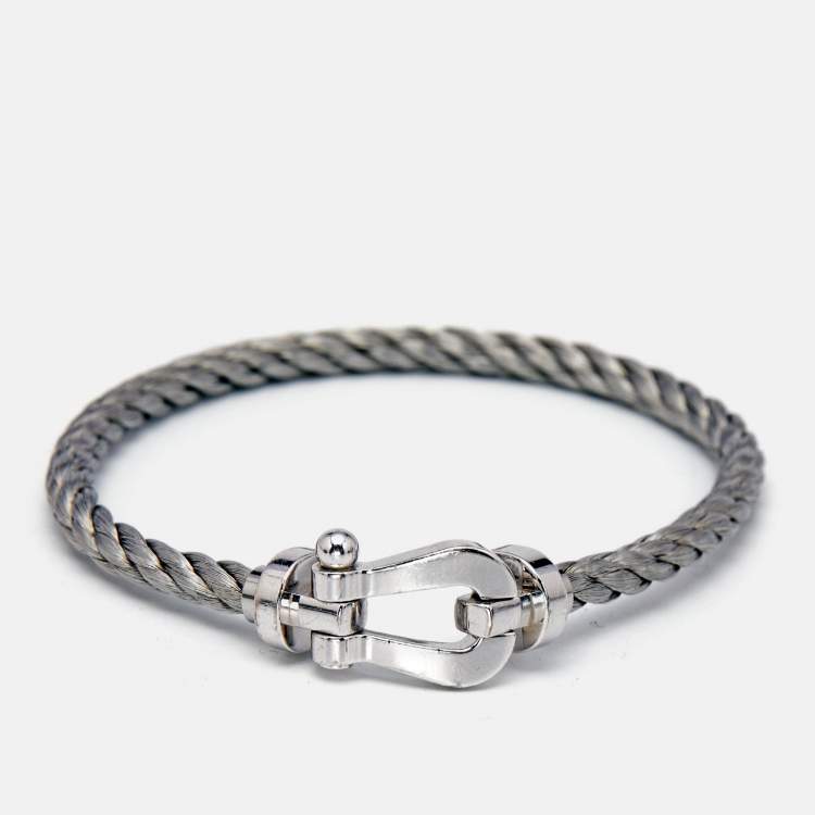 Pre Owned Fred Force 10 18k White Gold Steel Cord Bracelet 18
