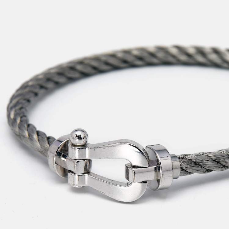 Pre Owned Fred Force 10 18k White Gold Steel Cord Bracelet 18
