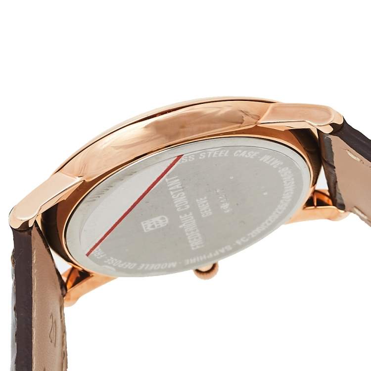 Pre Owned Frederique Constant Silver Rose Gold Plated Stainless Steel Slimline FC-235M4S4 Men's Wristwatch 37 mm