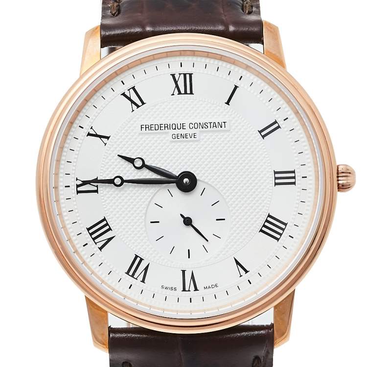 Pre Owned Frederique Constant Silver Rose Gold Plated Stainless Steel Slimline FC-235M4S4 Men's Wristwatch 37 mm