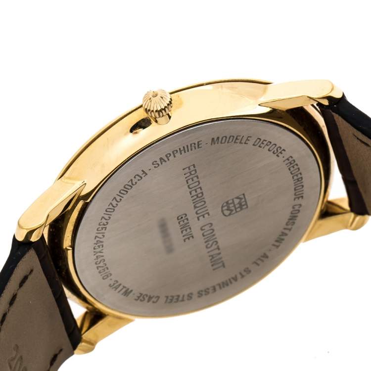 Pre Owned Frederique Constant Silver Yellow Gold Plated Stainless Steel Crococalf Leather Classic Slim Line Men's Wristwatch 37 mm