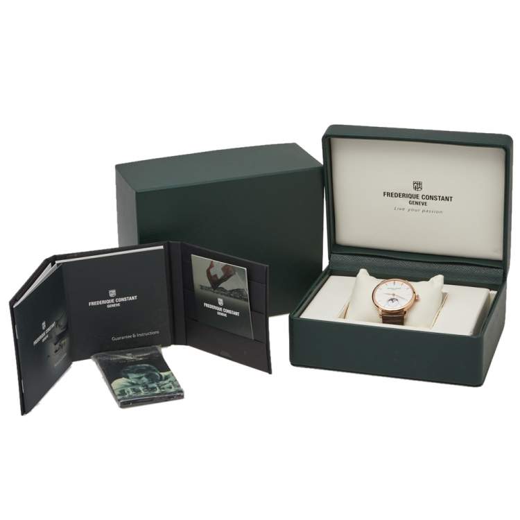 Pre Owned Frederique Constant Rose Gold Plated Stainless Steel Leather Slimline Moonphase Men's Wristwatch 42 mm