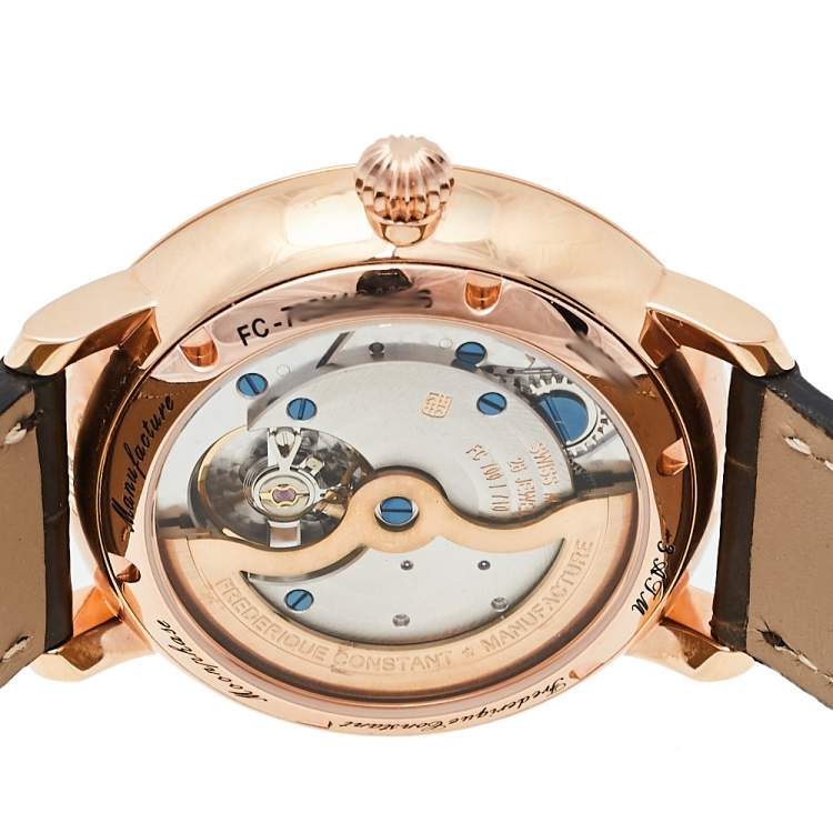 Pre Owned Frederique Constant Rose Gold Plated Stainless Steel Leather Slimline Moonphase Men's Wristwatch 42 mm