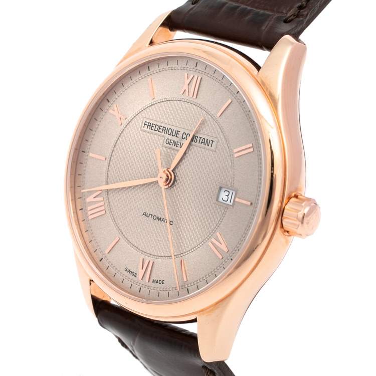 Pre Owned Frederique Constant Rose Gold Plated Stainless Steel Leather Classics FC-303MLG5B4 Automatic Men's Wristwatch 40 mm