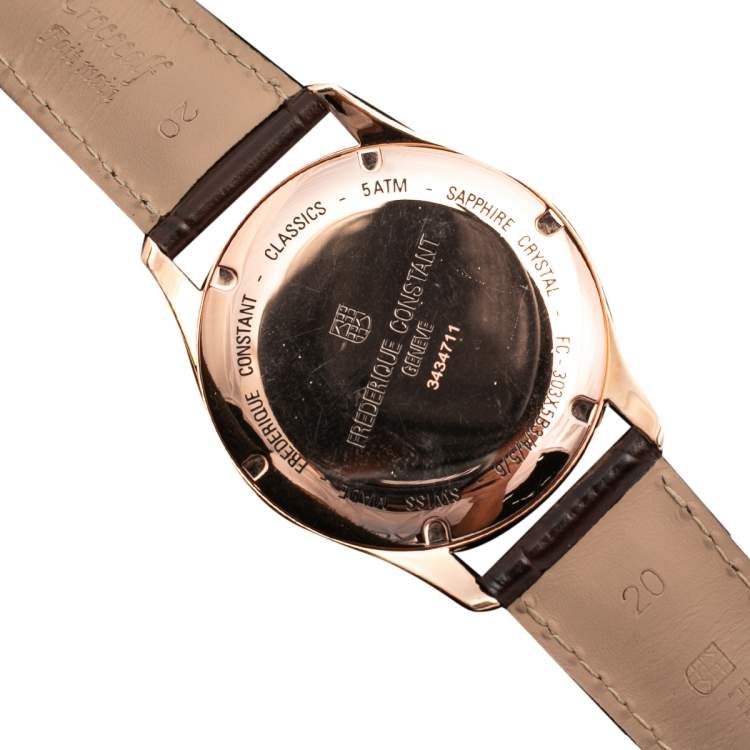 Pre Owned Frederique Constant Rose Gold Plated Stainless Steel Leather Classics FC-303MLG5B4 Automatic Men's Wristwatch 40 mm