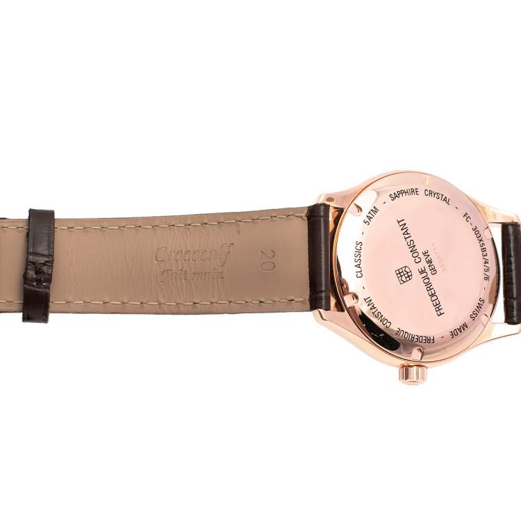 Pre Owned Frederique Constant Rose Gold Plated Stainless Steel Leather Classics FC-303MLG5B4 Automatic Men's Wristwatch 40 mm