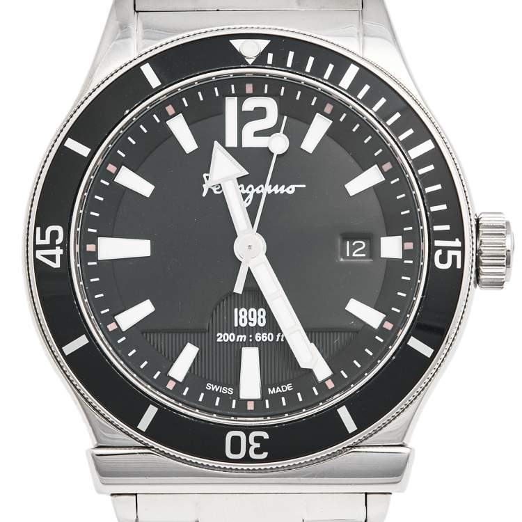 Pre Owned  Salvatore Ferragamo Black Stainless Steel 1898 FF3 Men's Wristwatch 43 mm