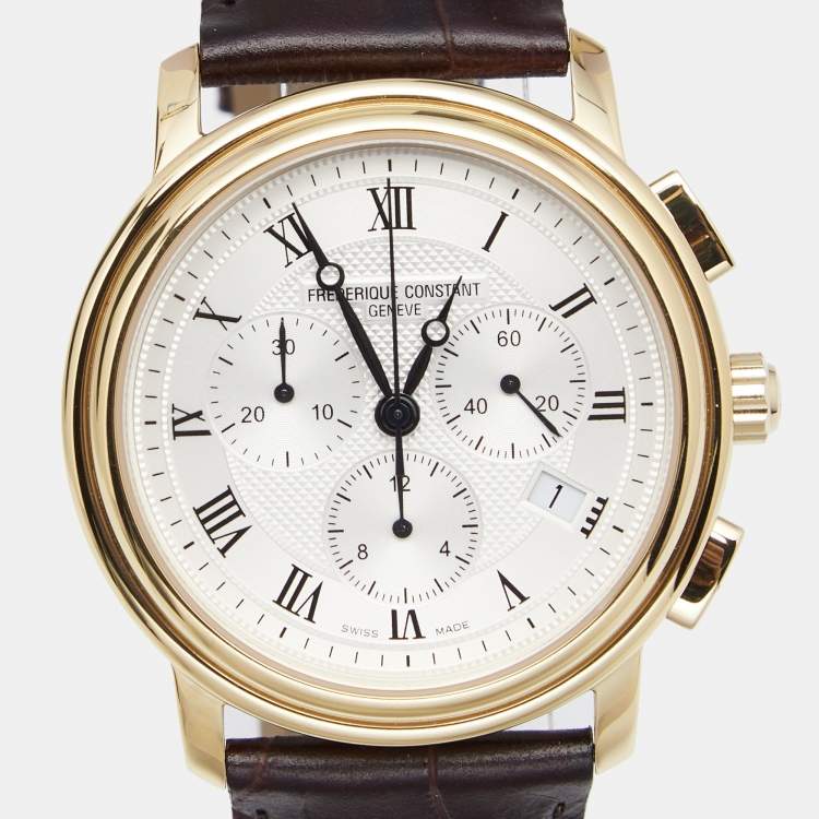 Pre Owned Frederique Constant Silver Gold Plated Stainless Steel Leather Persuasion FC-292X4P4/5/6 Men's Wristwatch 40MM