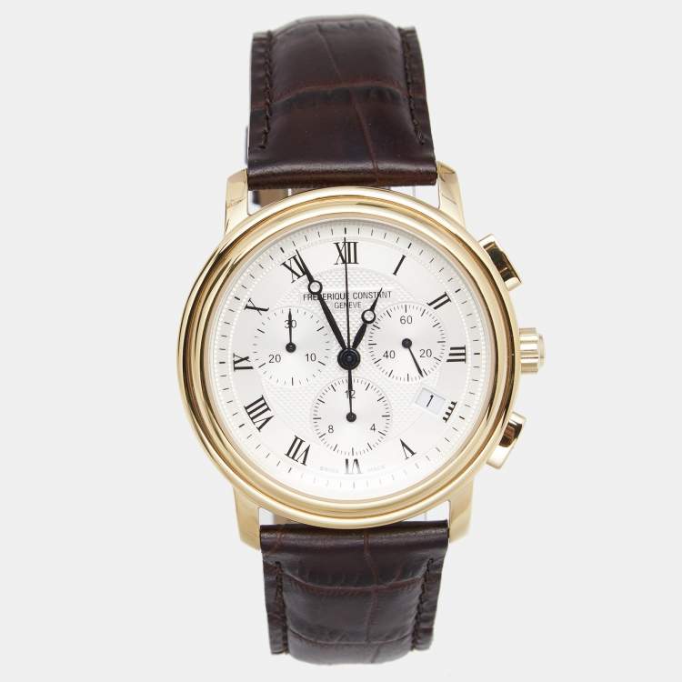Pre Owned Frederique Constant Silver Gold Plated Stainless Steel Leather Persuasion FC-292X4P4/5/6 Men's Wristwatch 40MM