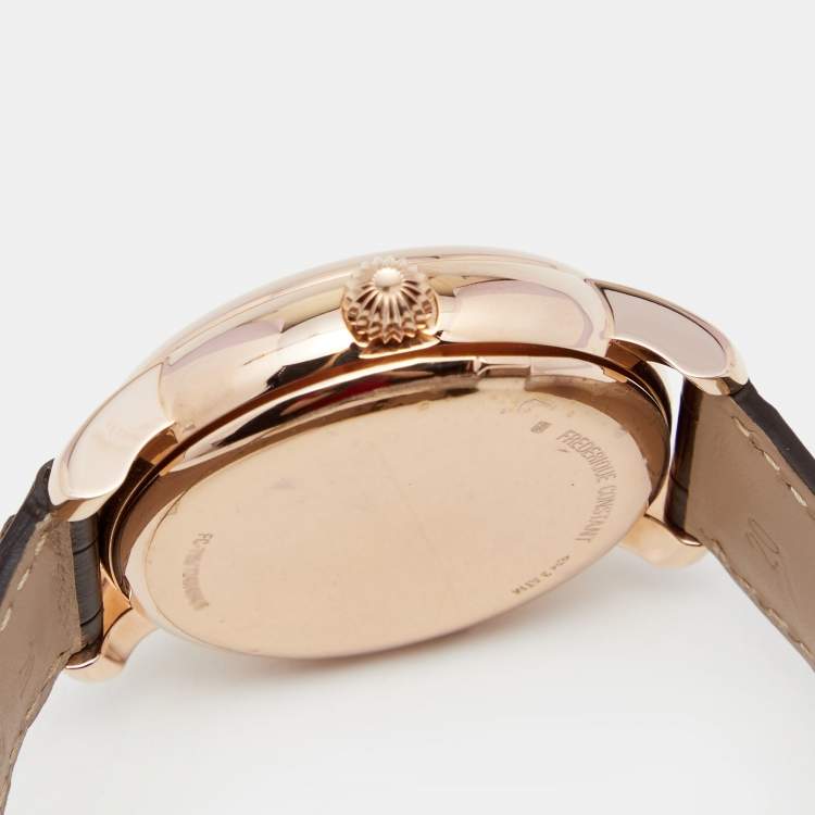 Pre Owned Frederique Constant Silver Rose Gold Plated Alligator Leather Limited Edition Zodiac FC-724CC4H4 Men's Wristwatch 41 mm