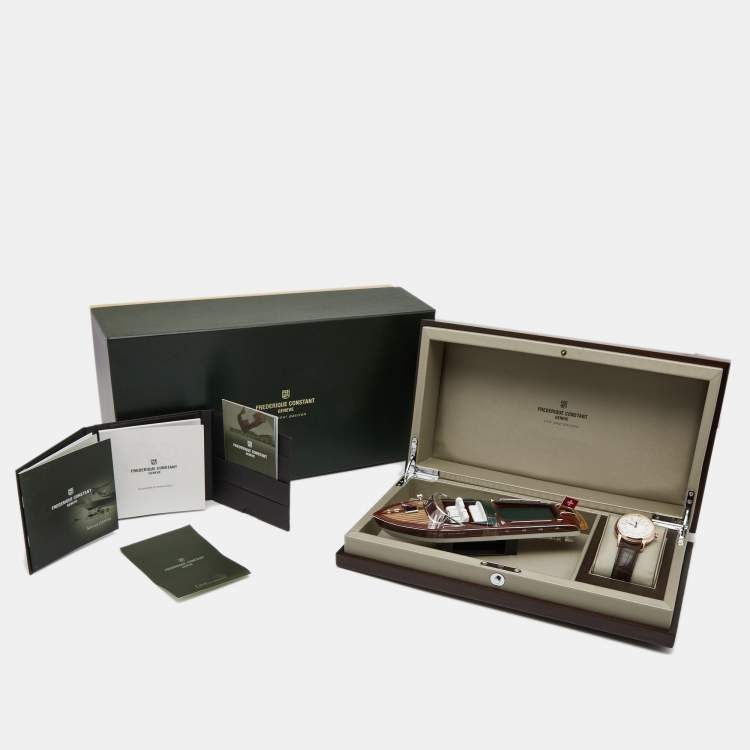 Pre Owned Frederique Constant Silver Rose Gold Plated Alligator Leather Limited Edition Zodiac FC-724CC4H4 Men's Wristwatch 41 mm