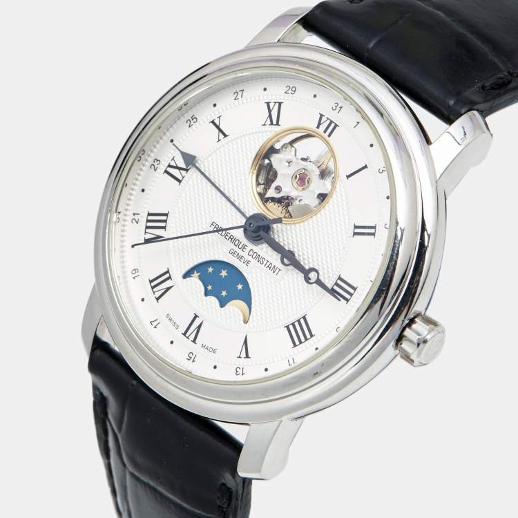 Pre Owned Frederique Constant Silver Crococalf Leather Classic Moonphase Date FC-330/335X4P4/5/6 Men's Wristwatch 40 mm
