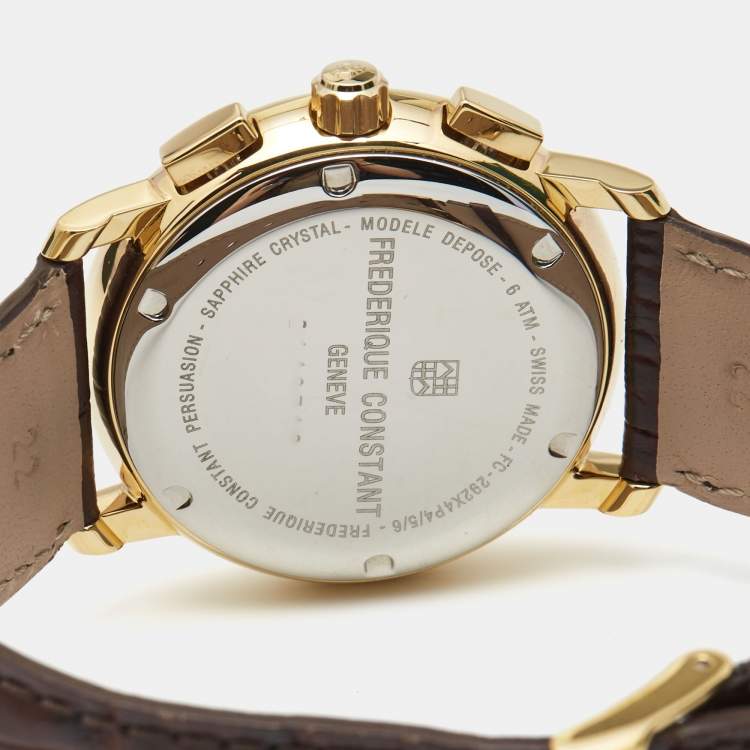 Pre Owned Frederique Constant Silver Gold Tone Stainless Steel Calf Leather Classics FC-292MC4P5 Men's Wristwatch 40 mm