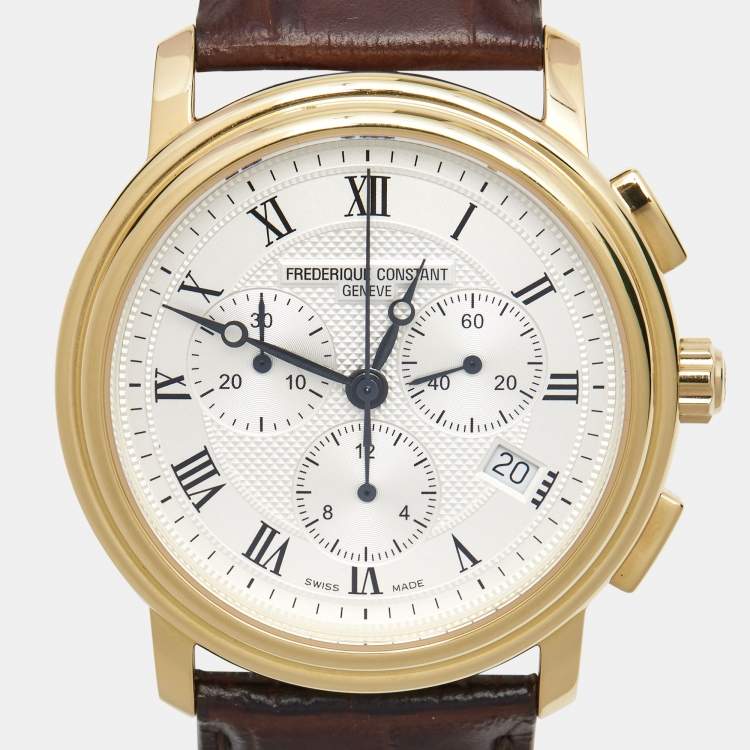 Pre Owned Frederique Constant Silver Gold Tone Stainless Steel Calf Leather Classics FC-292MC4P5 Men's Wristwatch 40 mm