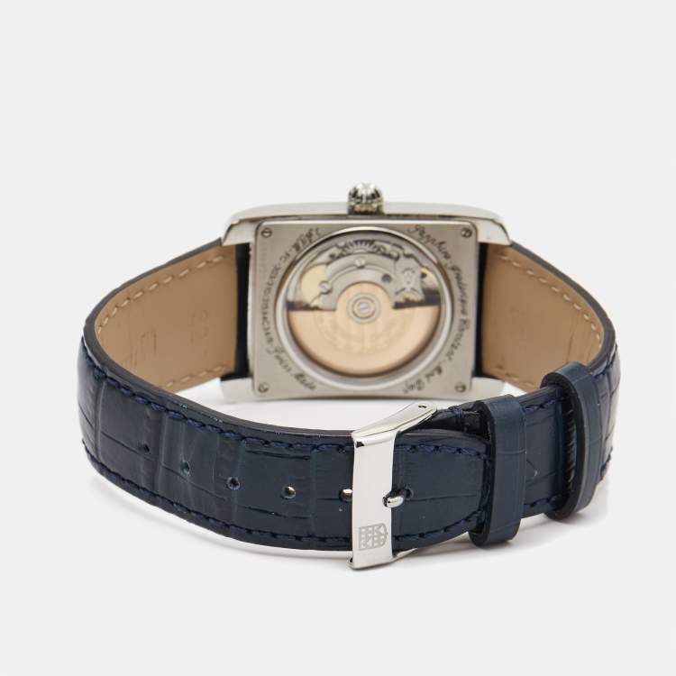 Pre Owned Frederique Constant Blue Stainless Steel Embossed Leather Classics Carrée FC303N4C6 Men's Wristwatch 30 mm 