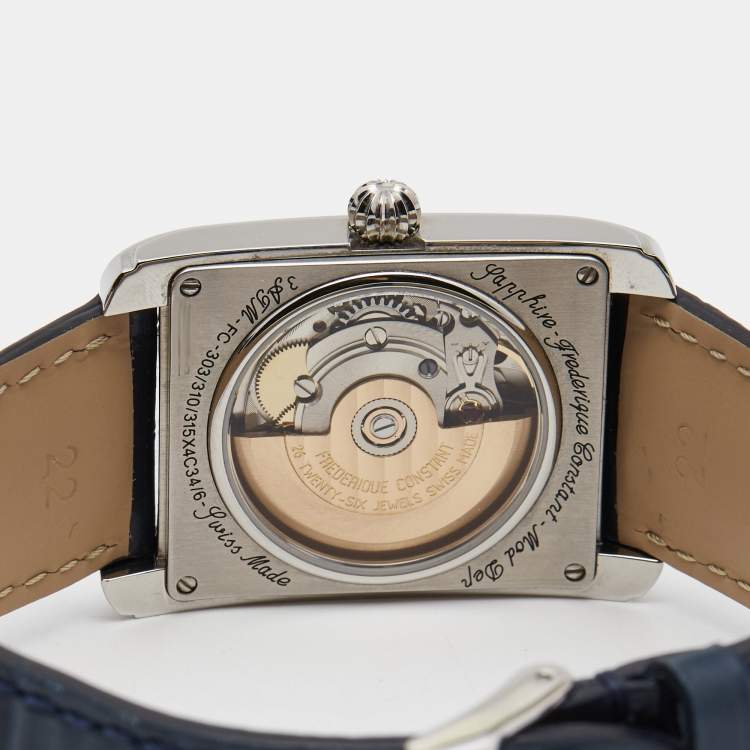 Pre Owned Frederique Constant Blue Stainless Steel Embossed Leather Classics Carrée FC303N4C6 Men's Wristwatch 30 mm 