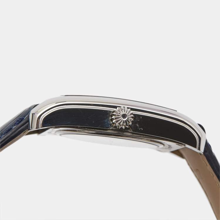Pre Owned Frederique Constant Blue Stainless Steel Embossed Leather Classics Carrée FC303N4C6 Men's Wristwatch 30 mm 