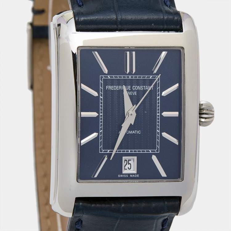 Pre Owned Frederique Constant Blue Stainless Steel Embossed Leather Classics Carrée FC303N4C6 Men's Wristwatch 30 mm 