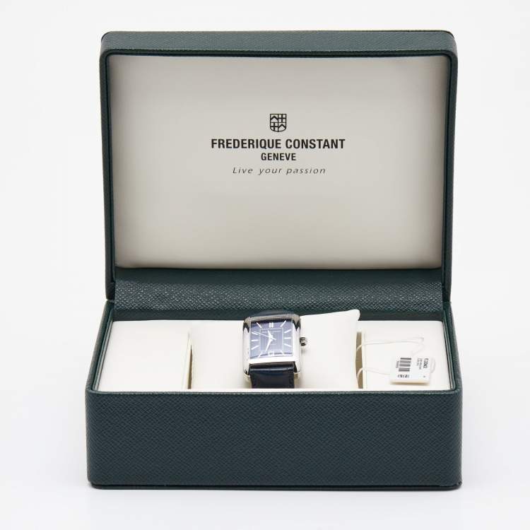 Pre Owned Frederique Constant Blue Stainless Steel Embossed Leather Classics Carrée FC303N4C6 Men's Wristwatch 30 mm 