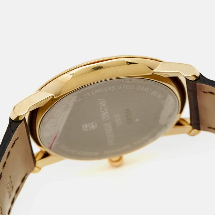 Pre Owned Frederique Constant Silver Gold Plated Stainless Steel Crococalf Leather Classic Slim Line FC200/220/235/245X4S25/6 Men's Wristwatch 37 mm