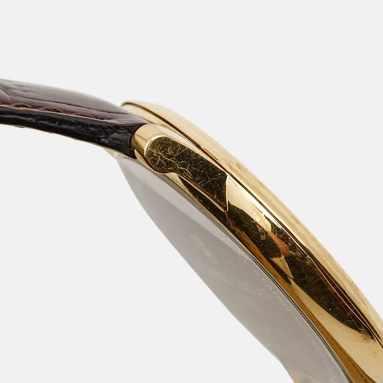 Pre Owned Frederique Constant Silver Gold Plated Stainless Steel Crococalf Leather Classic Slim Line FC200/220/235/245X4S25/6 Men's Wristwatch 37 mm