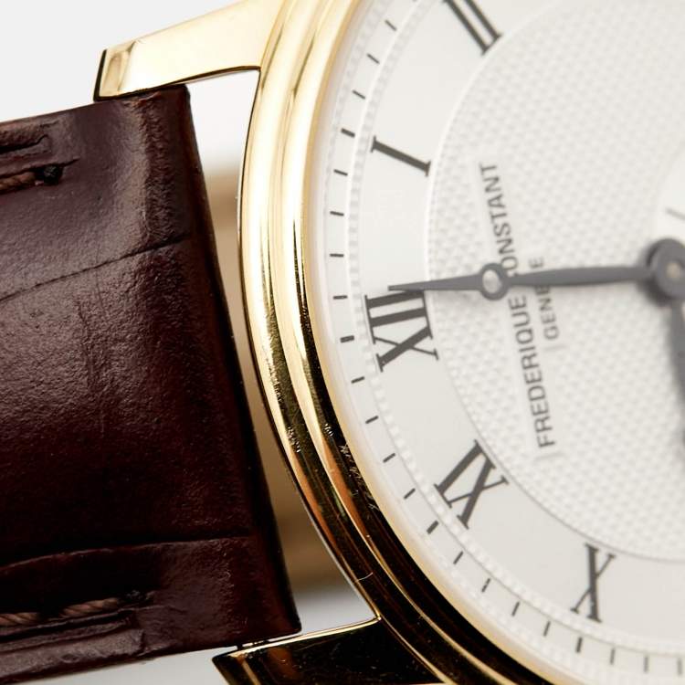 Pre Owned Frederique Constant Silver Gold Plated Stainless Steel Crococalf Leather Classic Slim Line FC200/220/235/245X4S25/6 Men's Wristwatch 37 mm