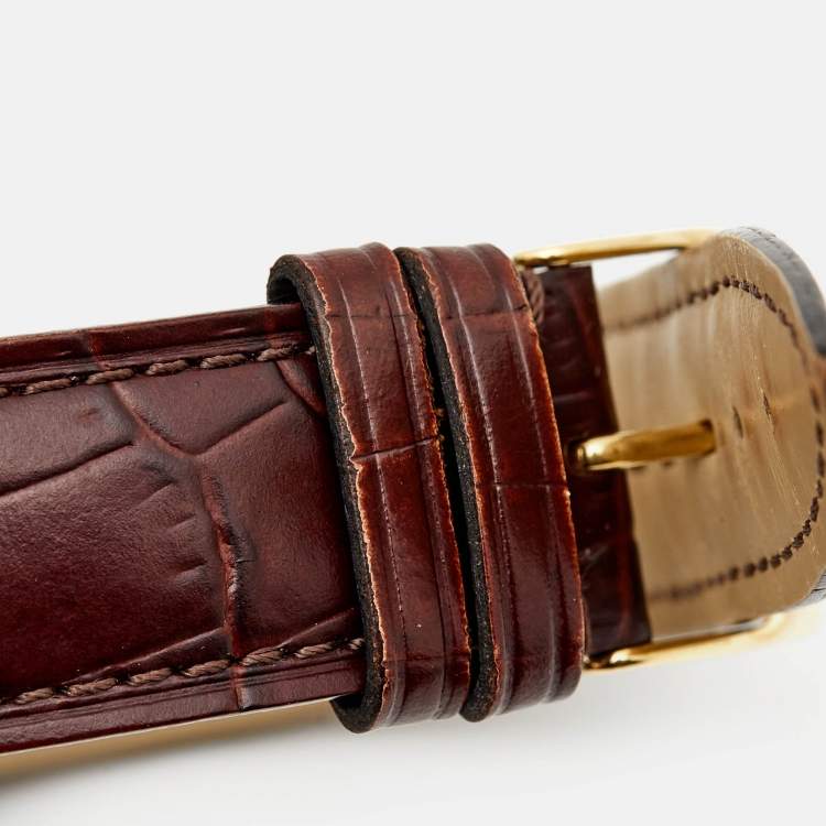 Pre Owned Frederique Constant Silver Gold Plated Stainless Steel Crococalf Leather Classic Slim Line FC200/220/235/245X4S25/6 Men's Wristwatch 37 mm