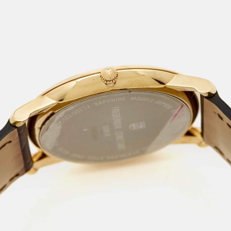 Pre Owned Frederique Constant Silver Gold Plated Stainless Steel Crococalf Leather Classic Slim Line FC200/220/235/245X4S25/6 Men's Wristwatch 37 mm