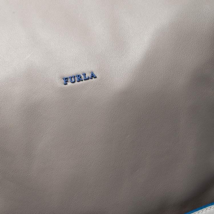 Pre Owned Furla Grey/Blue Leather Icaro Backpack