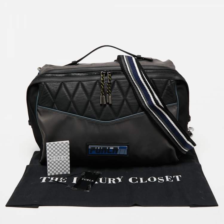 Pre Owned Furla Black/Grey Quilted Leather and Nylon Crossbody Bag