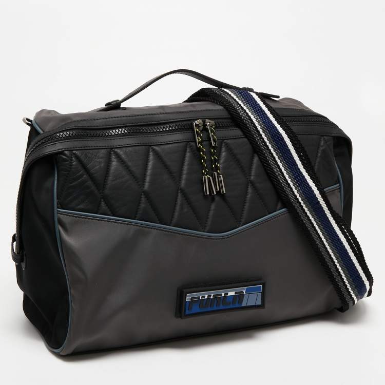 Pre Owned Furla Black/Grey Quilted Leather and Nylon Crossbody Bag