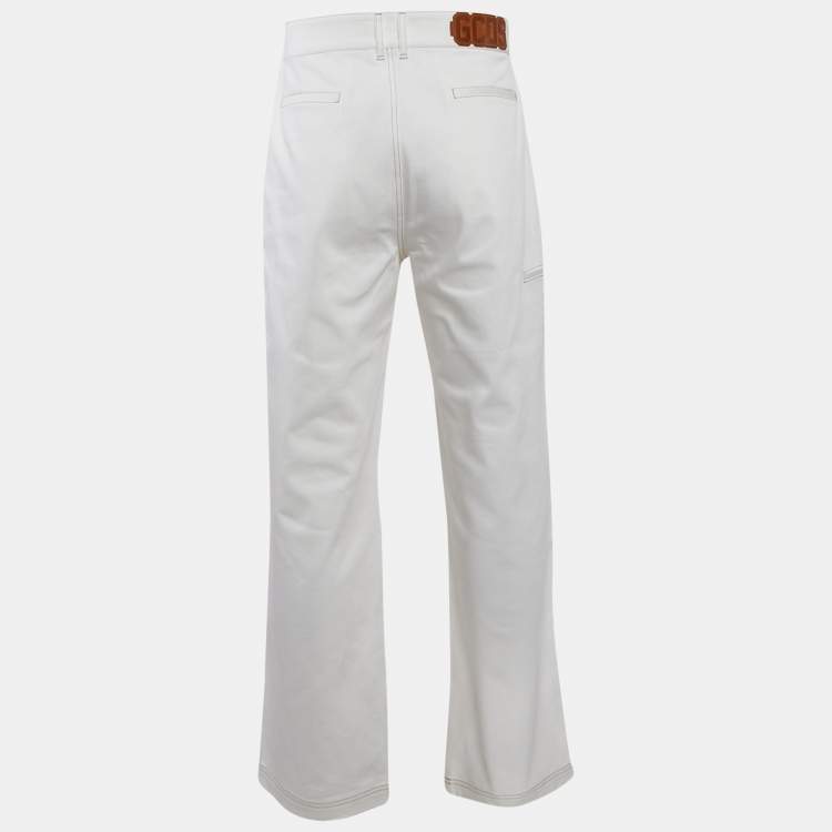 Pre Owned GCDS White Cotton Gabardine Wide Leg Pants  M