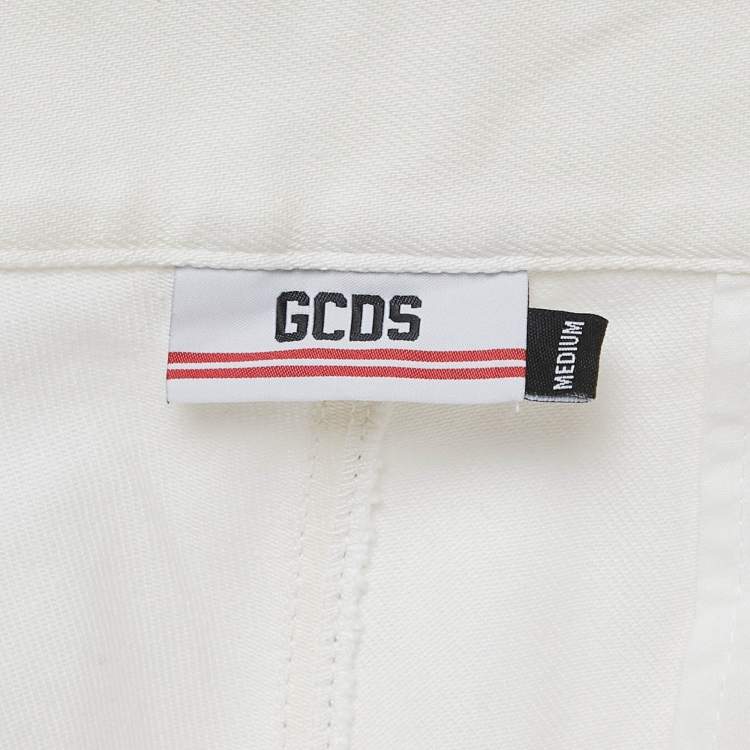 Pre Owned GCDS White Cotton Gabardine Wide Leg Pants  M