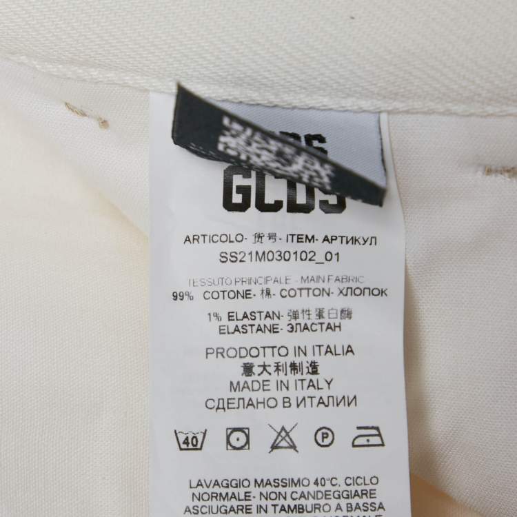 Pre Owned GCDS White Cotton Gabardine Wide Leg Pants  M