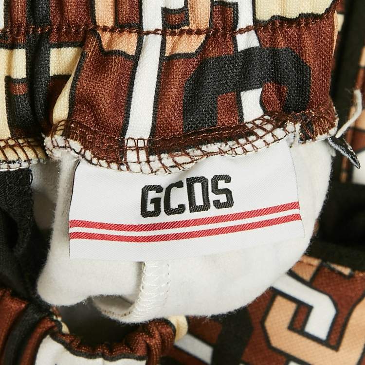 Pre Owned GCDS Brown Logo Print Jersey Trackpants S