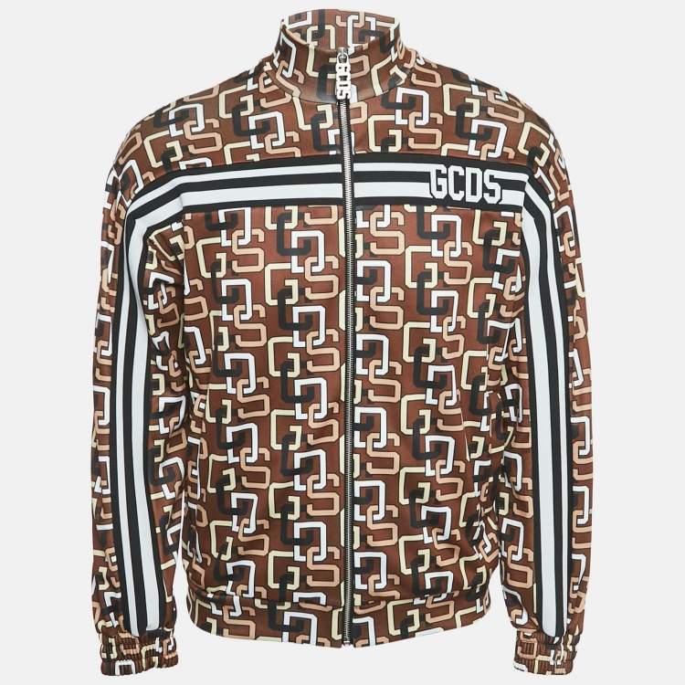 Pre Owned GCDS Brown Logo Print Jersey Zip-Up Jacket S