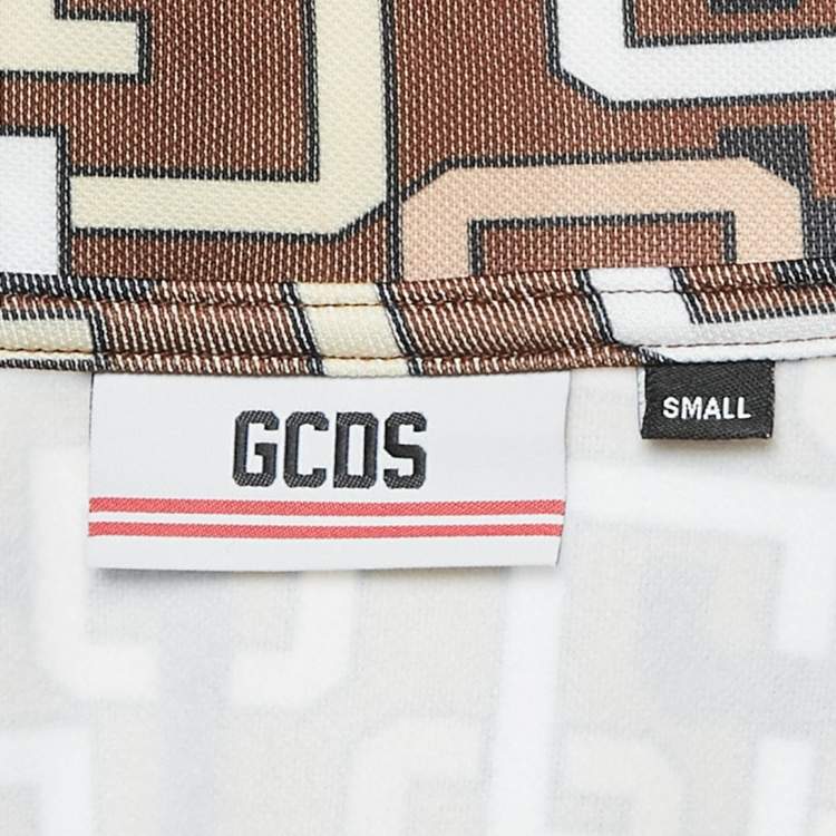 Pre Owned GCDS Brown Logo Print Jersey Zip-Up Jacket S
