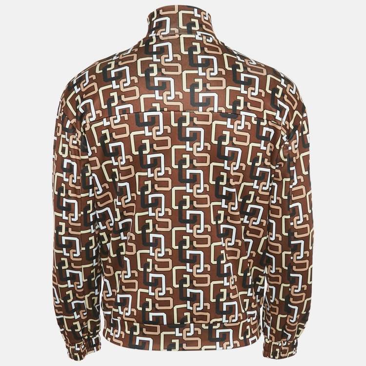 Pre Owned GCDS Brown Logo Print Jersey Zip-Up Jacket S