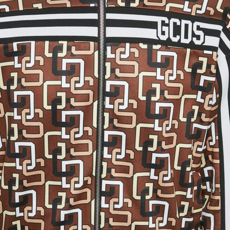 Pre Owned GCDS Brown Logo Print Jersey Zip-Up Jacket S