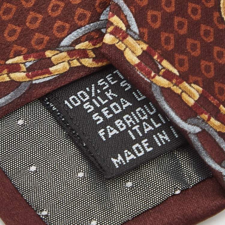 Pre Owned Gianfranco Ferre Brown Chain and Crest Printed Silk Tie