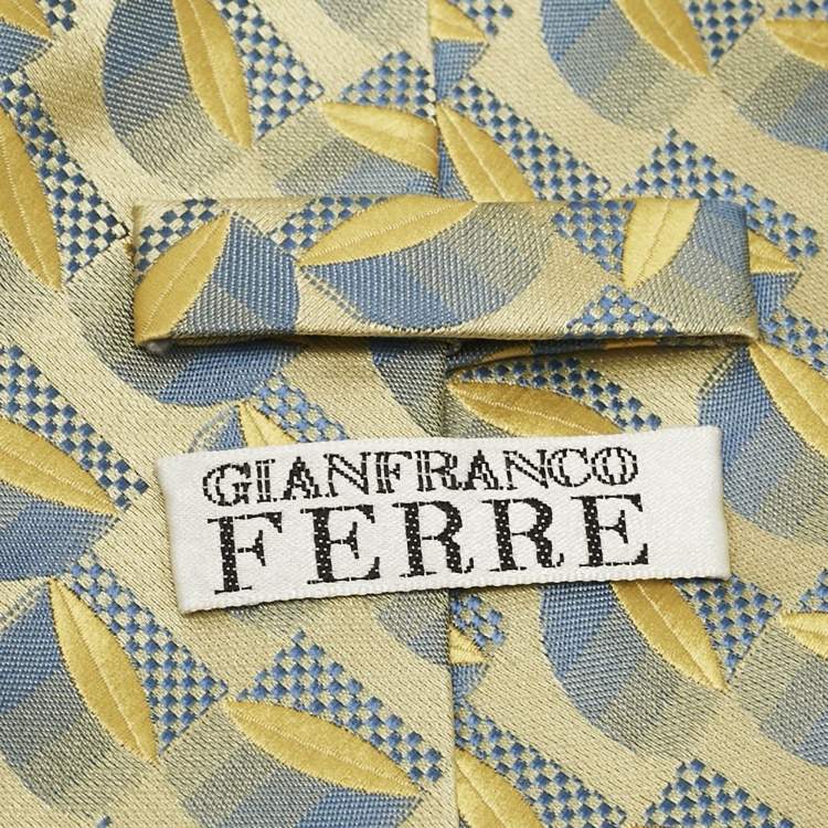 Pre Owned Gianfranco Ferre Yellow Patterned Silk Traditional Tie 