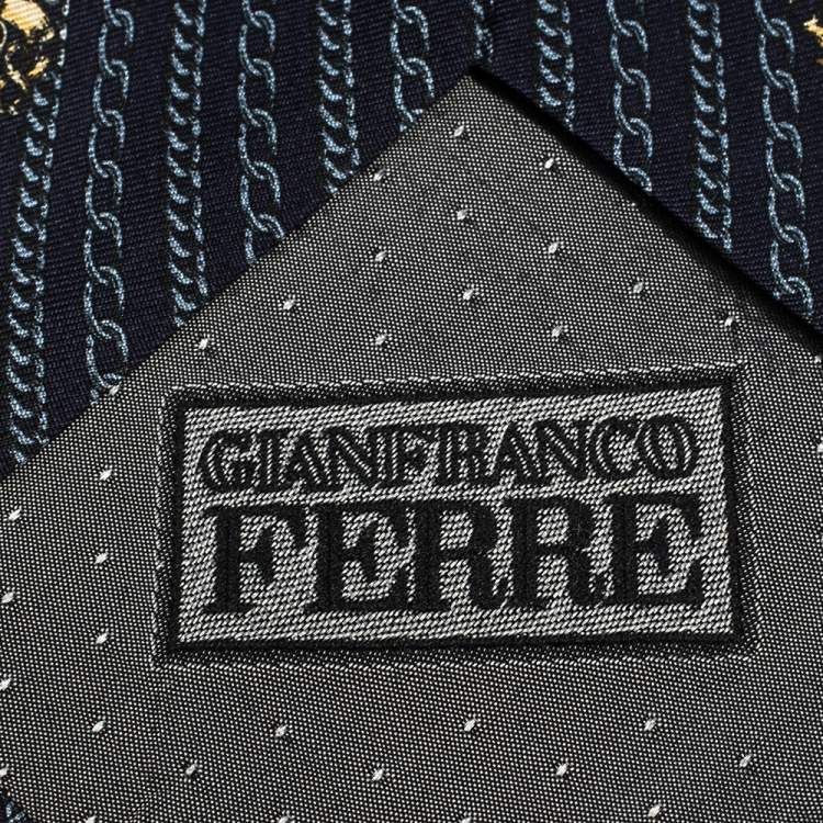 Pre Owned Gianfranco Ferre Vintage Navy Blue Printed Silk Tie 